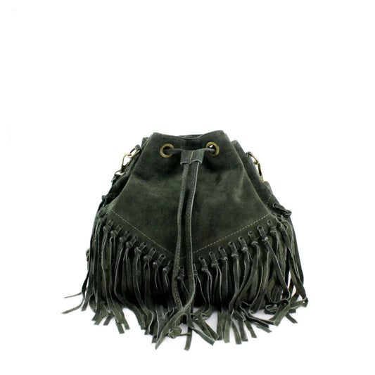 ABBIE Real Suede Tassel Bucket Bag