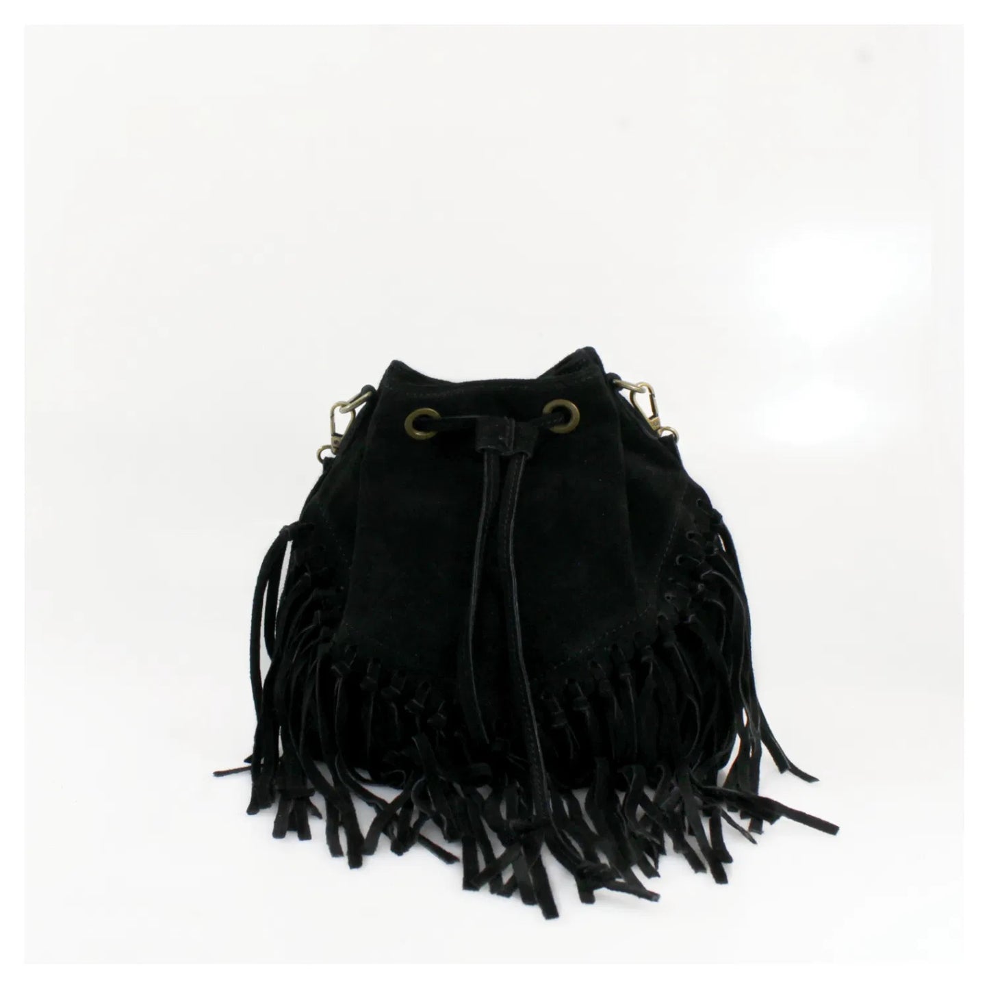 ABBIE Real Suede Tassel Bucket Bag