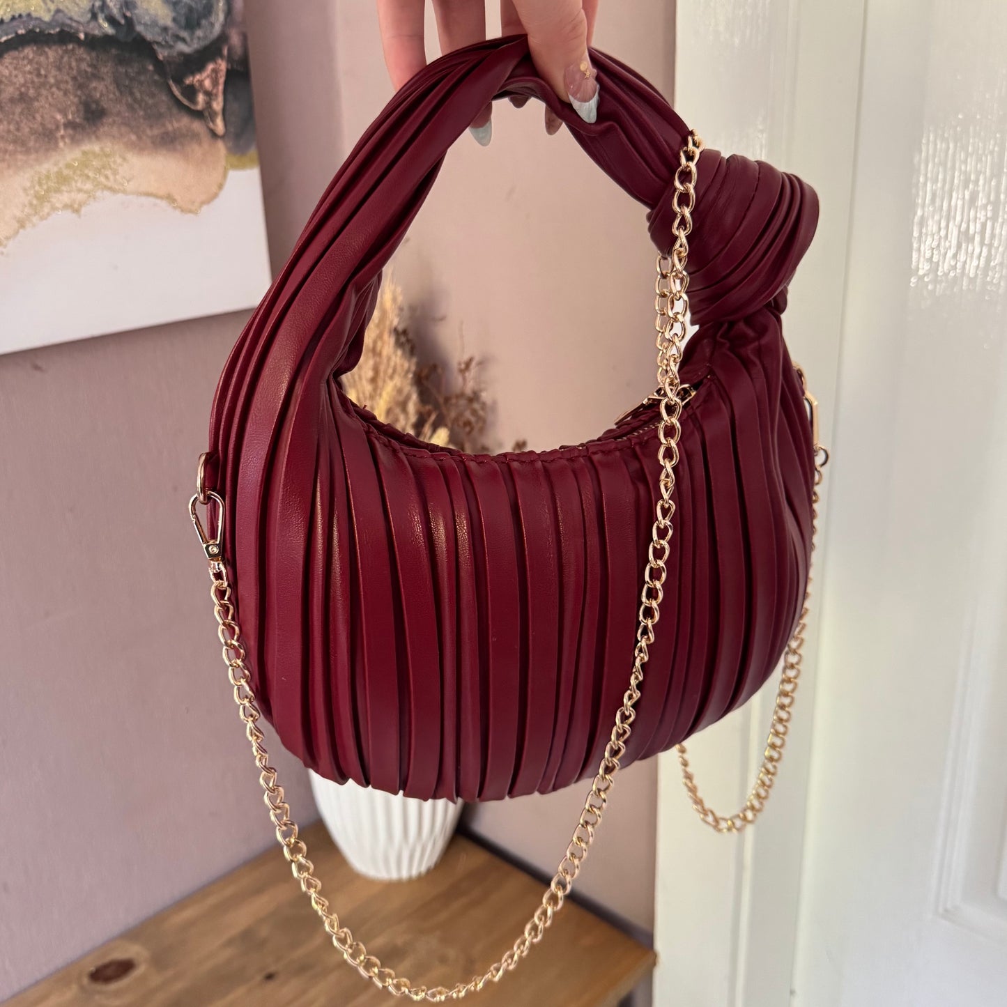 WILLOW Pleated Knot Bag With Chain