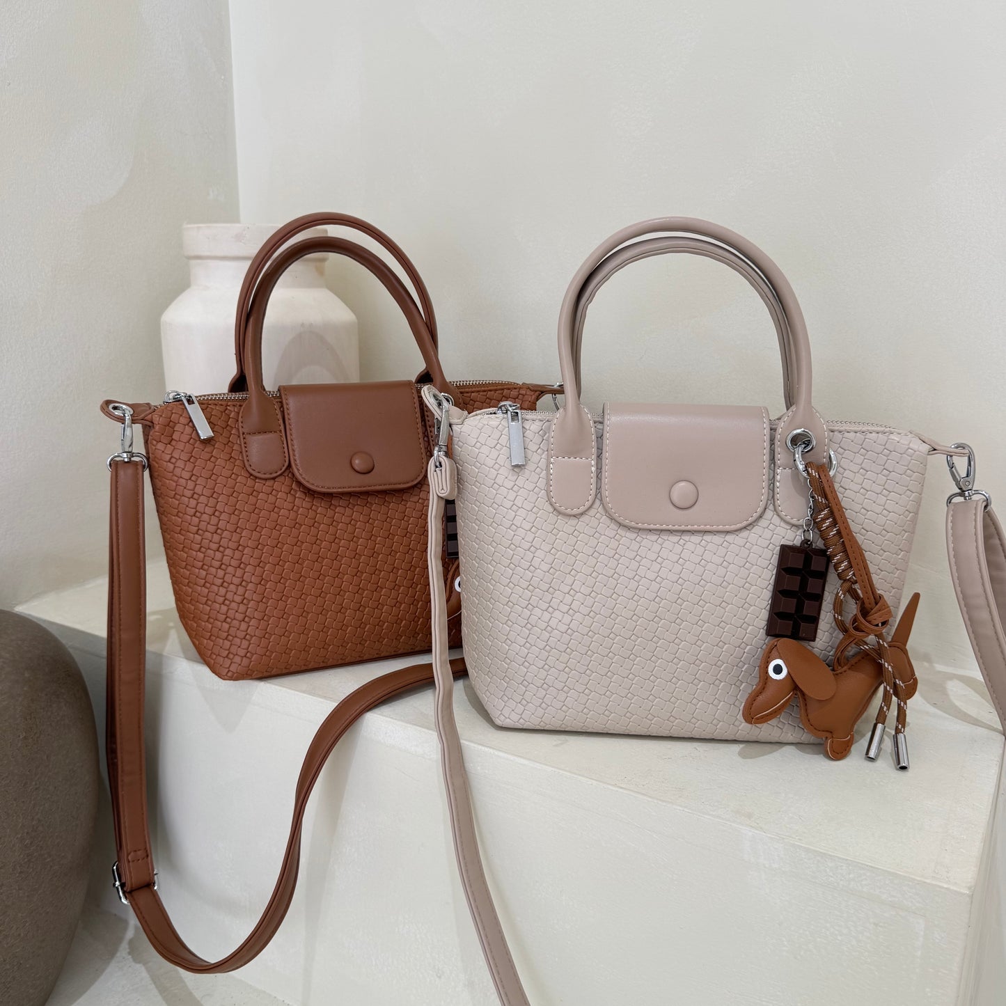 PARIS Woven Grab Bag With Bag Charm