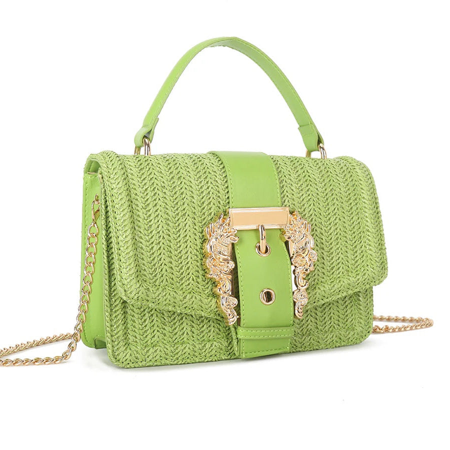 EVELYN Gold Buckle Detail Straw Bag