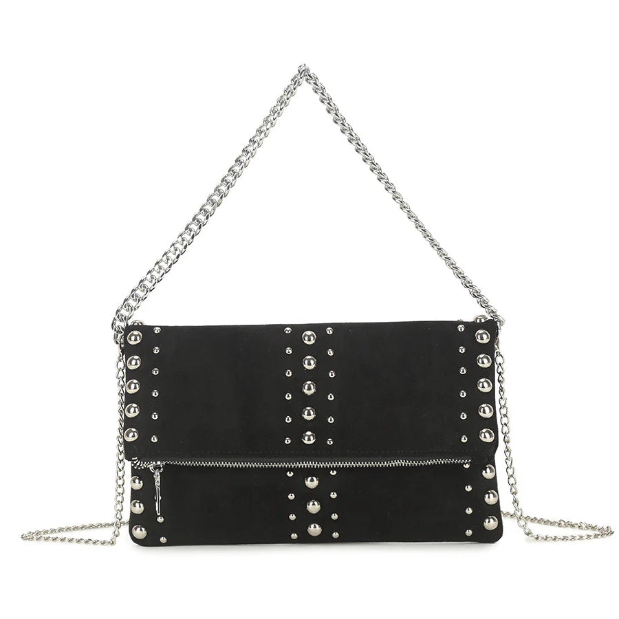 JADE Fold Over Studded Bag With Chain
