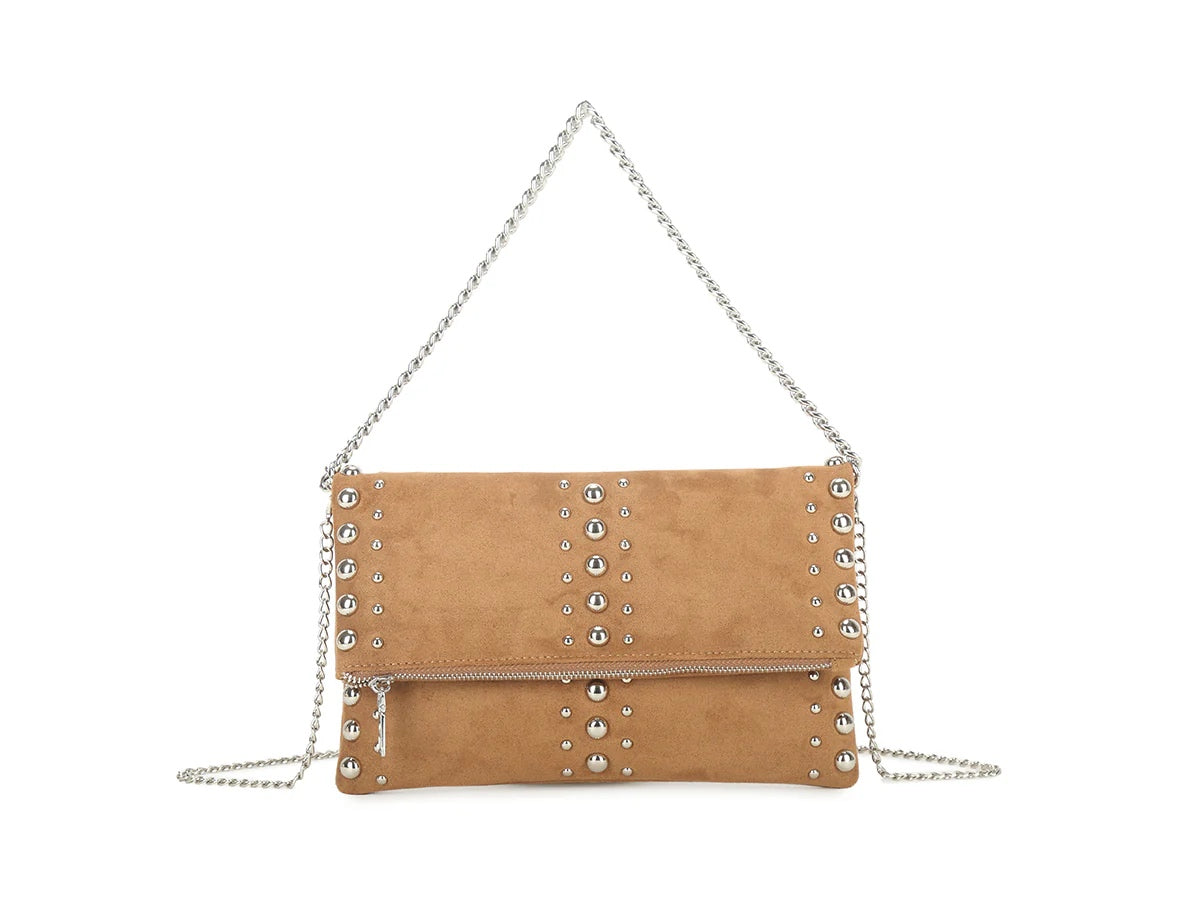 JADE Fold Over Studded Bag With Chain
