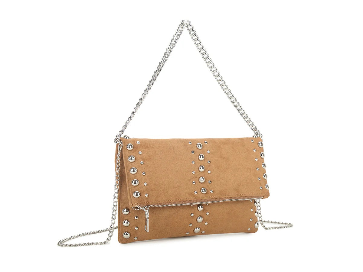 JADE Fold Over Studded Bag With Chain