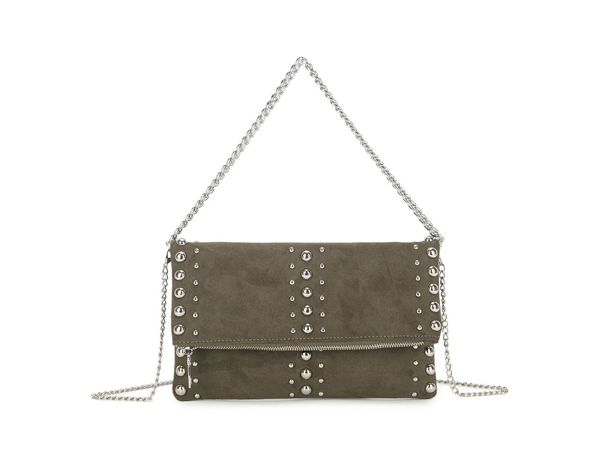 JADE Fold Over Studded Bag With Chain
