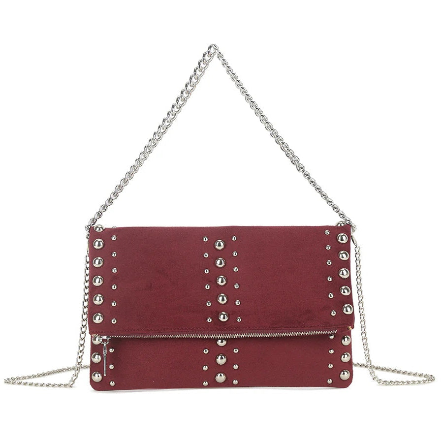 JADE Fold Over Studded Bag With Chain