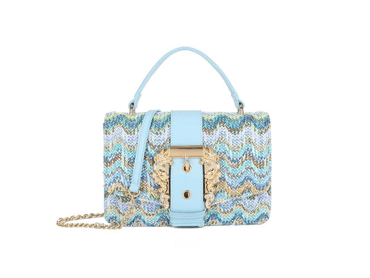 EVELYN Gold Buckle Detail Straw Bag