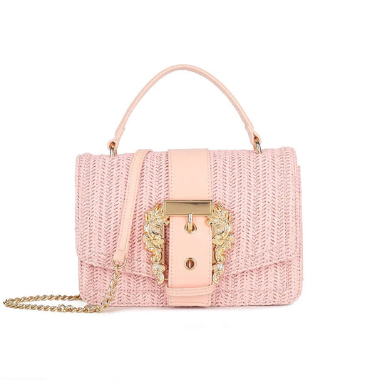 EVELYN Gold Buckle Detail Straw Bag